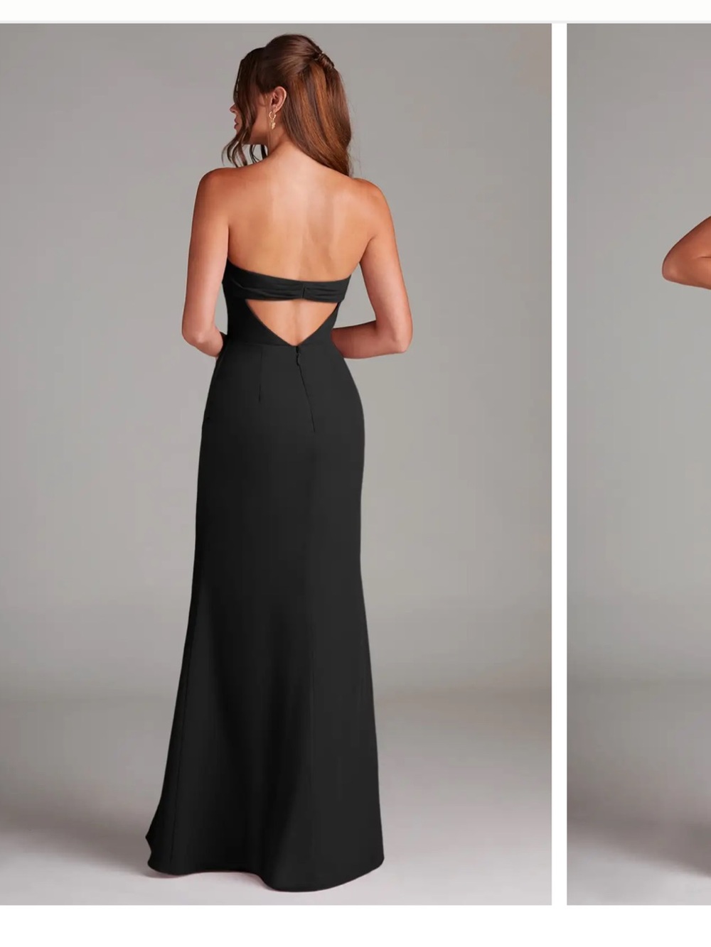 Azazie Leonis Bridesmaid Dress Strapless Black Evening Gown with Side Thigh Slit - Picture 2 of 4